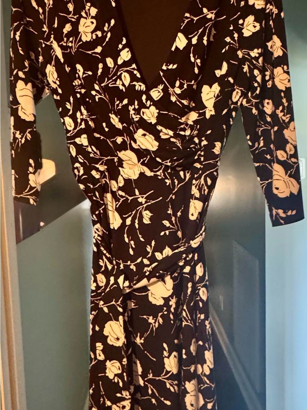 Black and white Floral Wrap Dress - Women's
